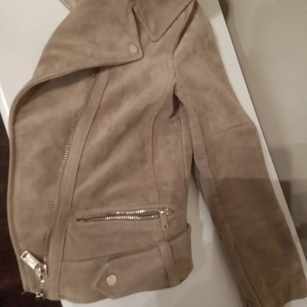 H&M Faux Suede Tan Biker Jacket Size 4 - Picture 8 of 9